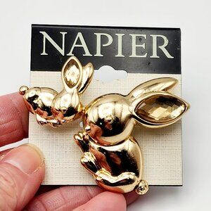 Napier Mom and Bany Bunny Gold-Tone Brooch